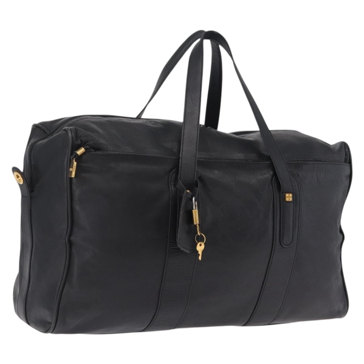 Loewe Travel Line Boston Black Leather Travel Bag Bag (Pre-Owned)