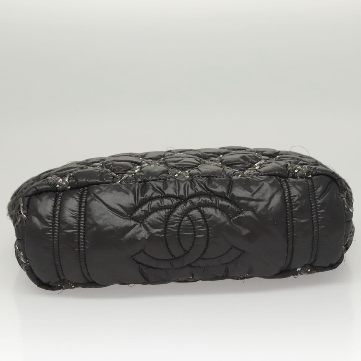Chanel Tweed On Stitch Zip Tote Quilted Nylon Black Nylon Shoulder Bag Bag (Pre-Owned)
