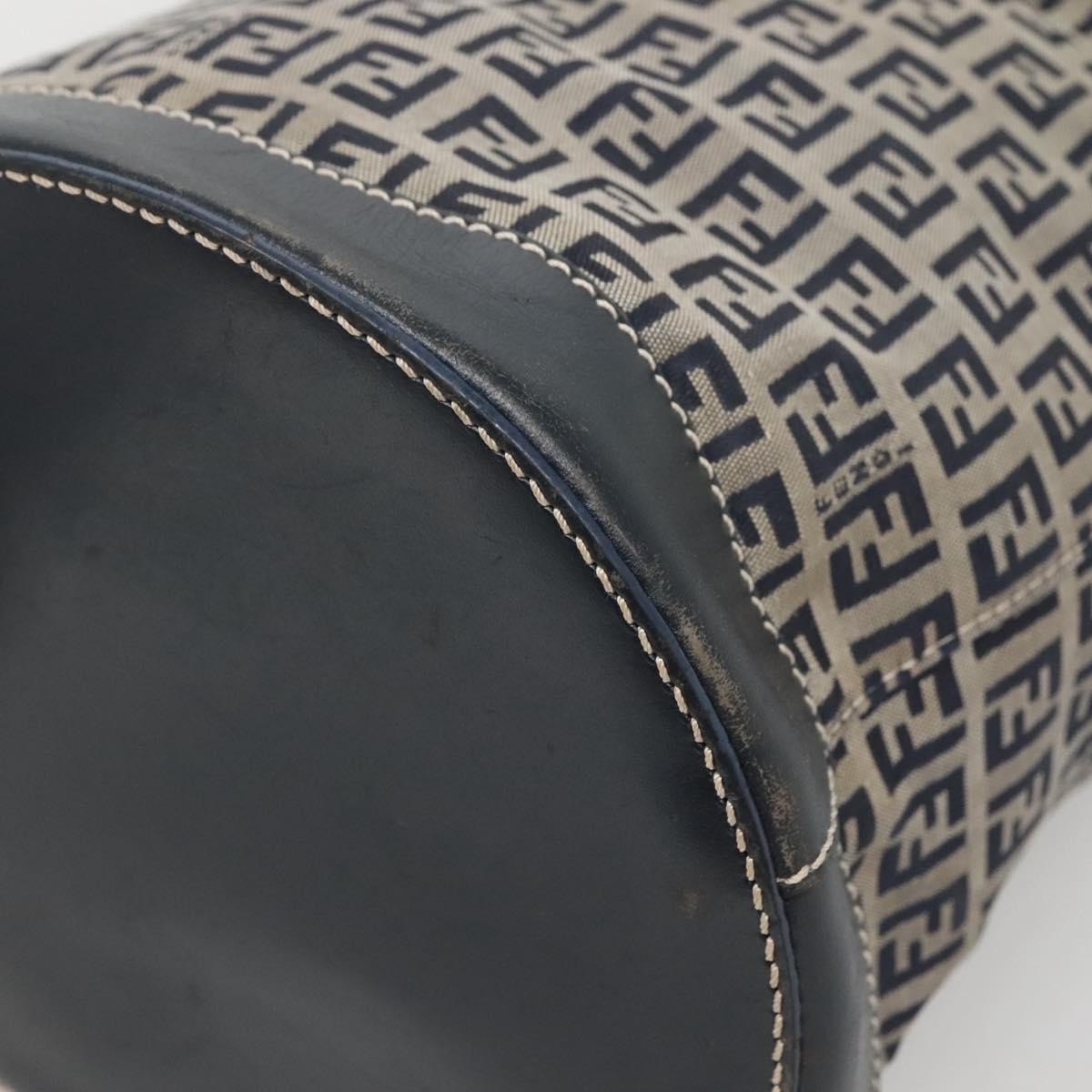 Fendi Ff Logo Mon Tresor Bucket Printed Shearling With Leather Navy Canvas Shoulder Bag Bag (Pre-Owned)