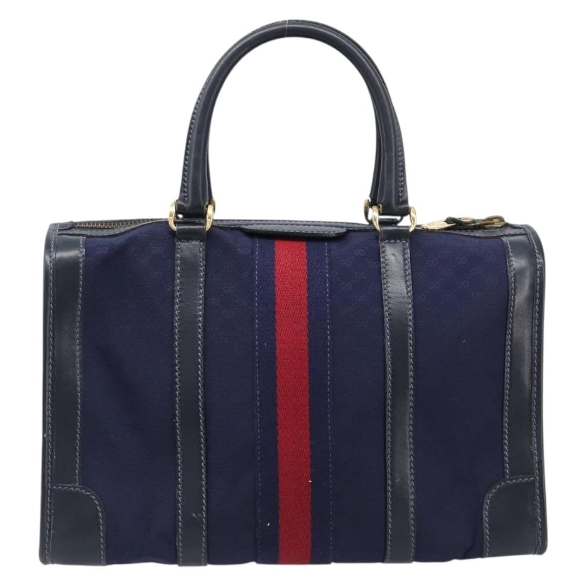 Gucci Vintage Web Boston Gg Canvas Navy Canvas Handbag (Pre-Owned)