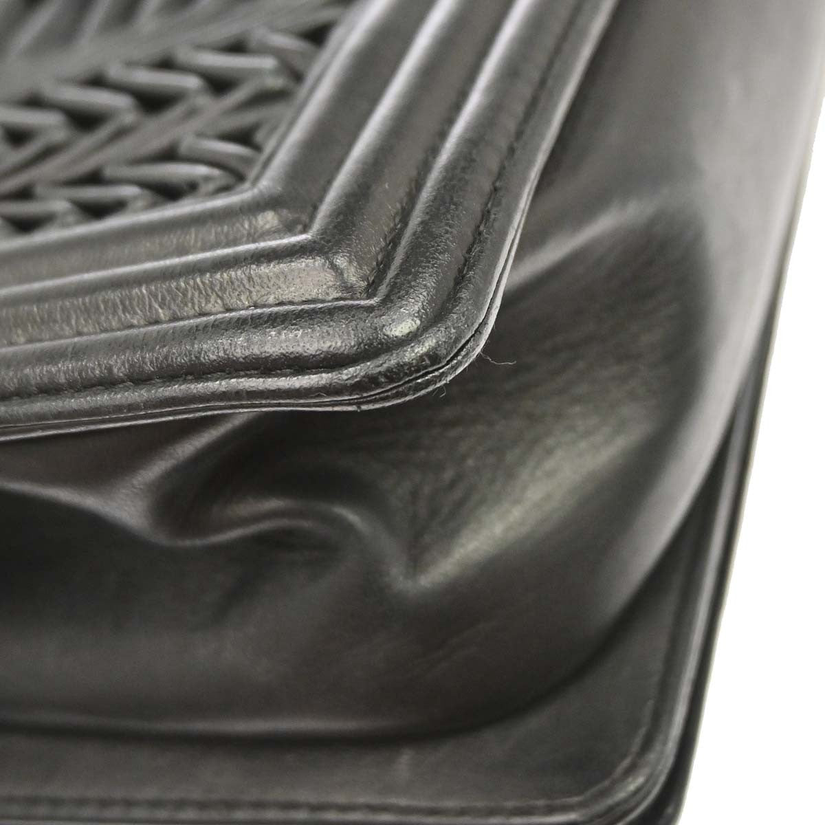 Chanel Boy Flap 3D Pleated Leather Black Leather Shoulder Bag Bag (Pre-Owned)