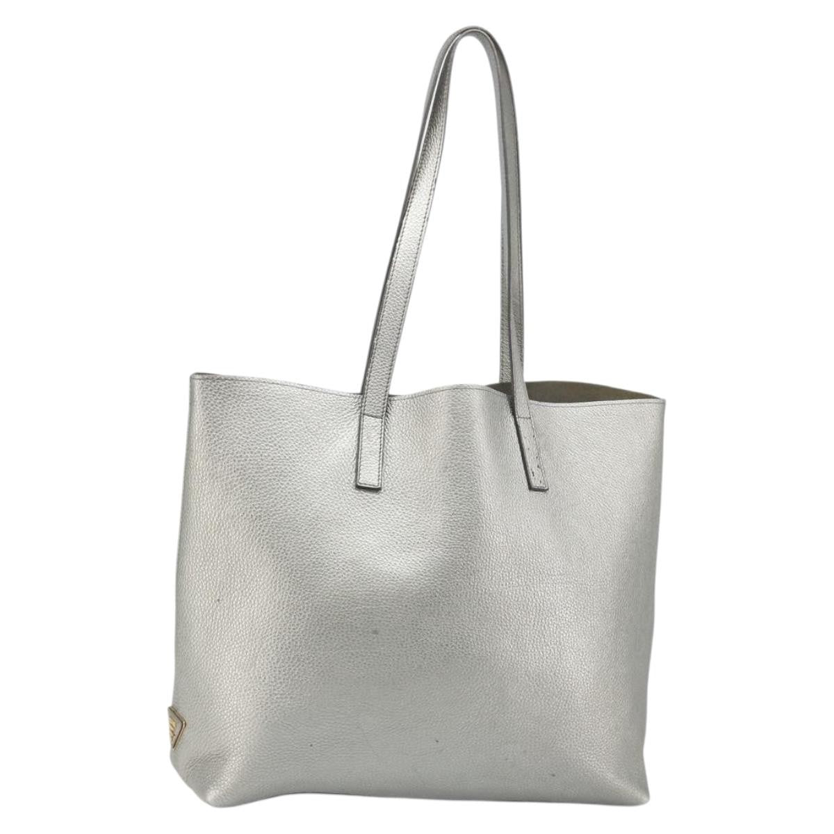 Prada Vintage Tote Leather Silver Leather Tote Bag Bag (Pre-Owned)