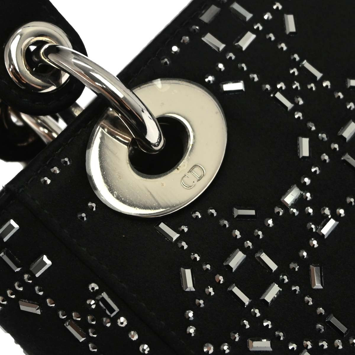 Christian Dior Lady Dior Black Satin And Bead Embroidery Black Satin Handbag (Pre-Owned)