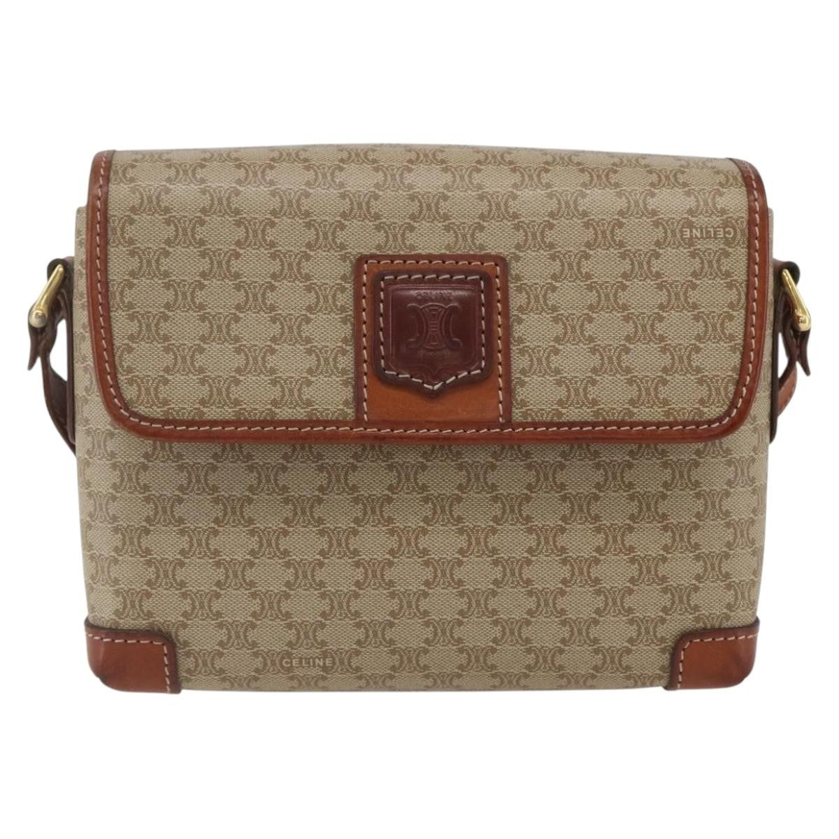 Celine Vintage Macadam Canvas And Leather Beige Canvas Shoulder Bag Bag (Pre-Owned)