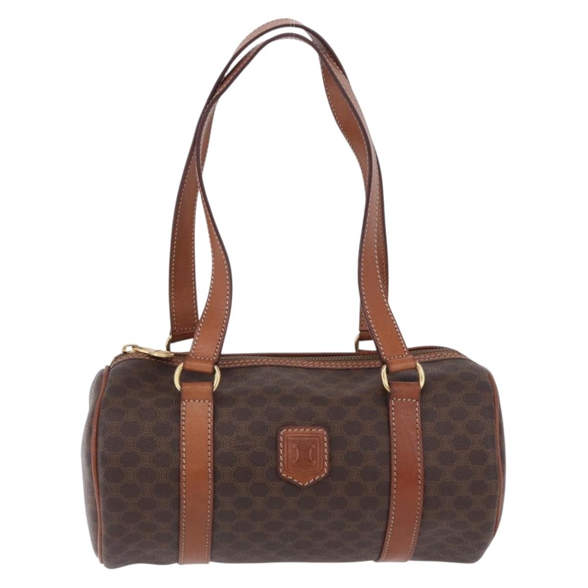 Celine Vintage Barrel Macadam Canvas & Leather Brown Pvc Handbag (Pre-Owned)