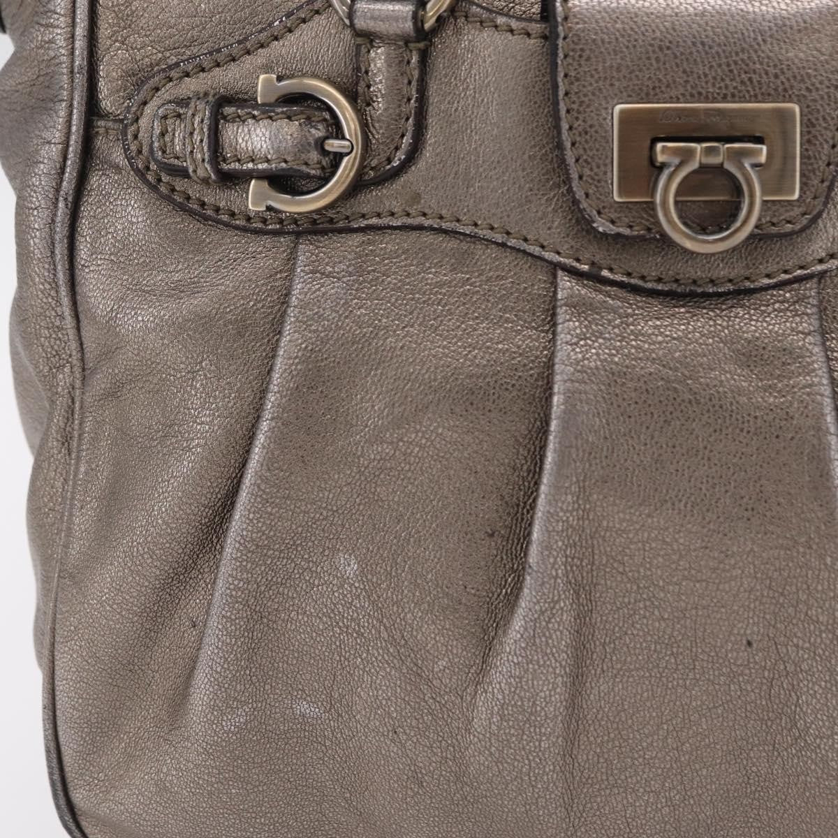 Salvatore Ferragamo Gancini Top Handle Leather Silver Leather Handbag (Pre-Owned)