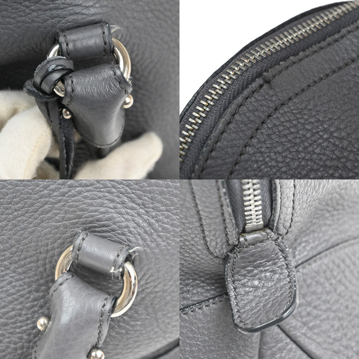 Salvatore Ferragamo Bonaria Satchel Leather Gray Leather Handbag (Pre-Owned)