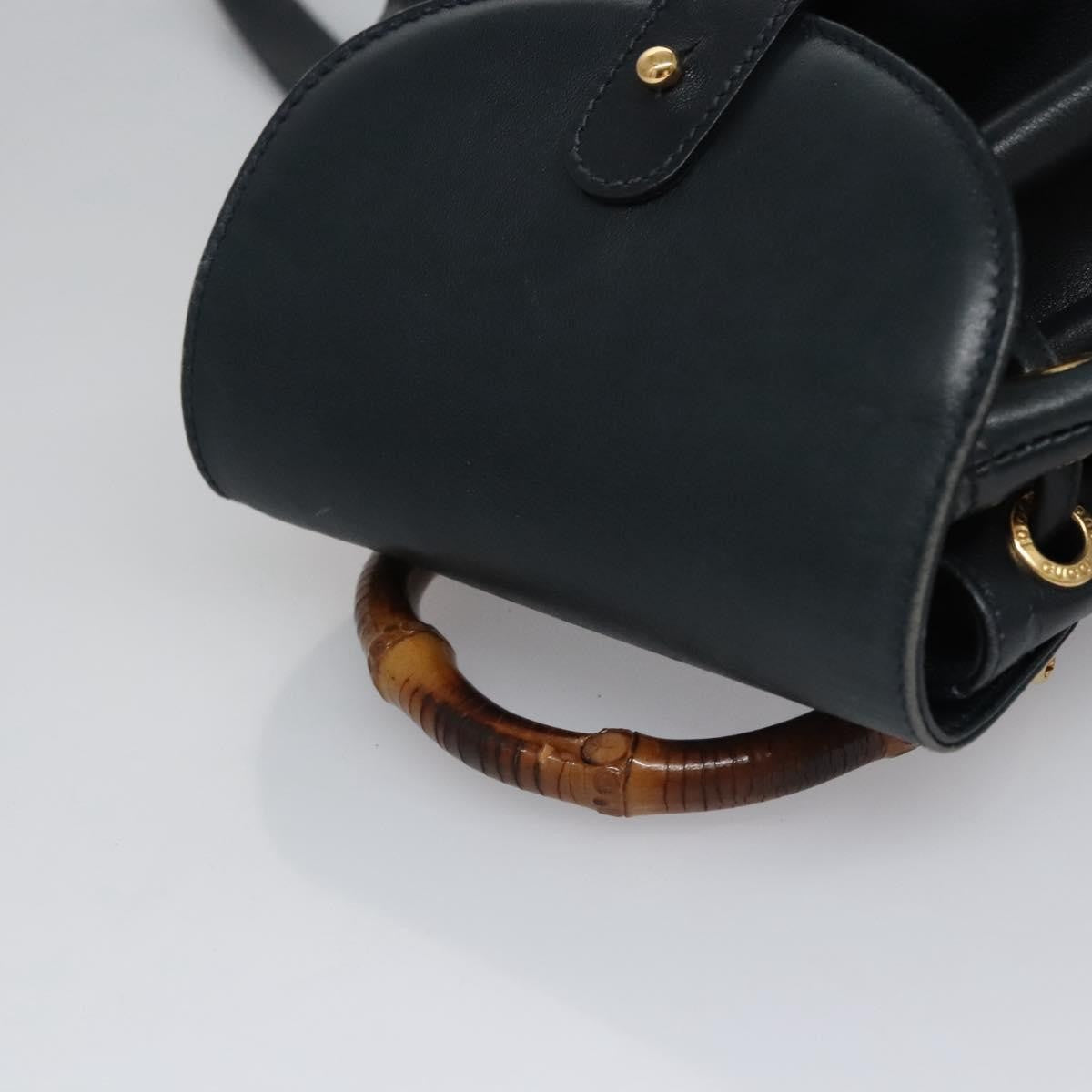 Gucci Vintage Bamboo Leather Black Leather Backpack Bag (Pre-Owned)