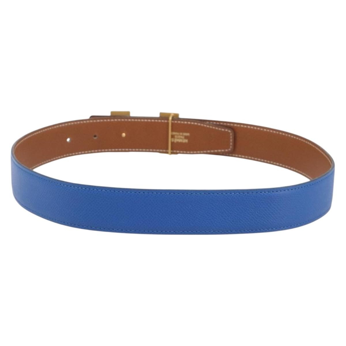 Hermes Constance Reversible Belt Leather Blue Leather Belts Accessory (Pre-Owned)