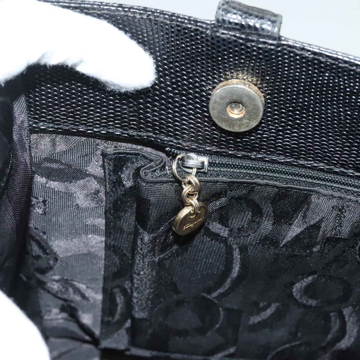 Salvatore Ferragamo Vintage Vara Bow Tote Lizard Embossed Leather Black Leather Tote Bag Bag (Pre-Owned)