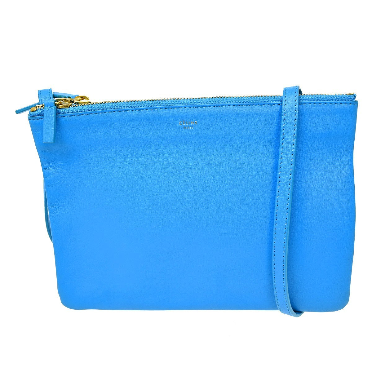 Celine Trio Leather Blue Leather Shoulder Bag Bag (Pre-Owned)
