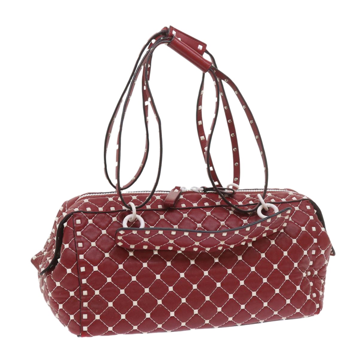Valentino Garavani Free Rockstud Spike Duffle Quilted Leather Red Leather Shoulder Bag Bag (Pre-Owned)
