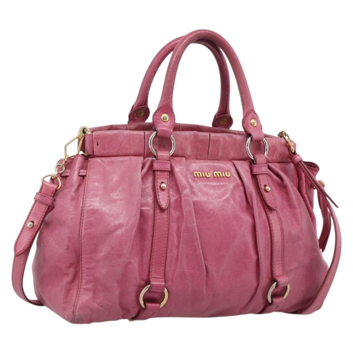 Miu Miu Vitello Lux Leather Pink Leather Handbag (Pre-Owned)