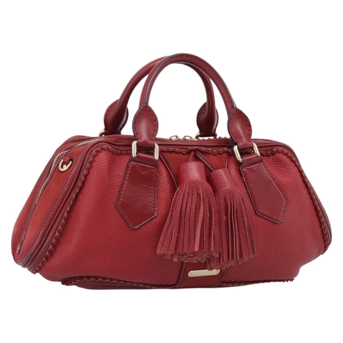 Burberry Hedwig Bowler Leather With Suede Red Leather Handbag (Pre-Owned)