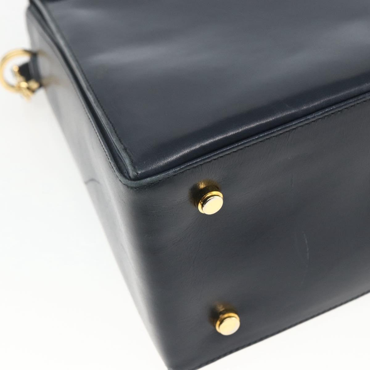 Salvatore Ferragamo Gancini Convertible Top Handle Leather Navy Leather Handbag (Pre-Owned)