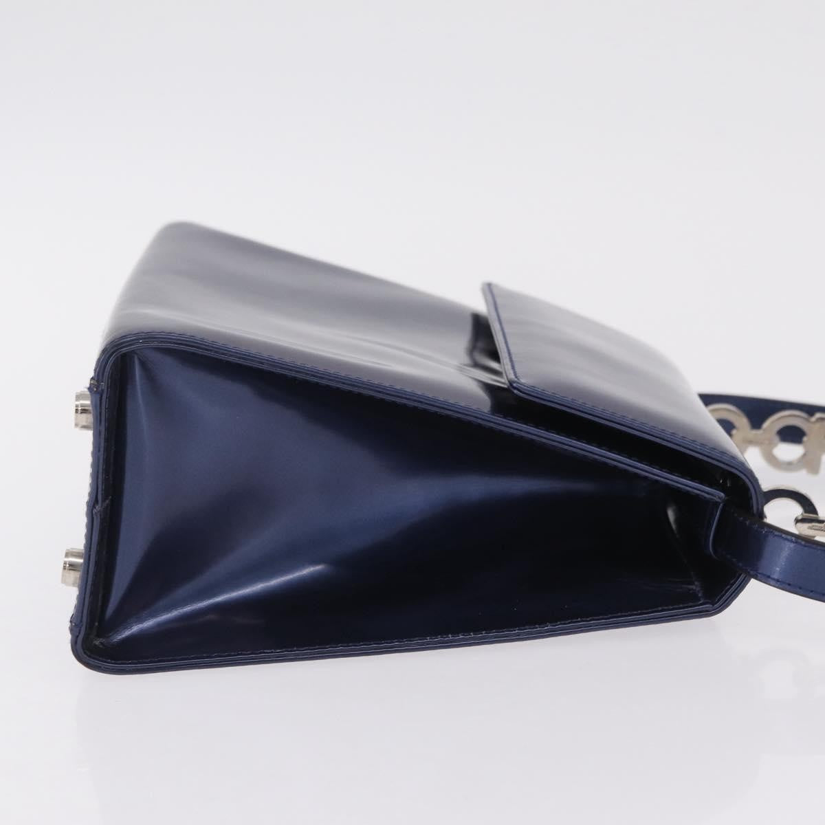 Salvatore Ferragamo Gancini Envelope Top Handle Leather Navy Patent_Leather Handbag (Pre-Owned)