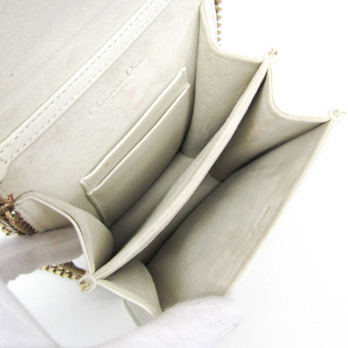 Christian Dior Diorama Vertical Clutch On Chain Studded Leather White Leather Clutche & Pouche Bag (Pre-Owned)