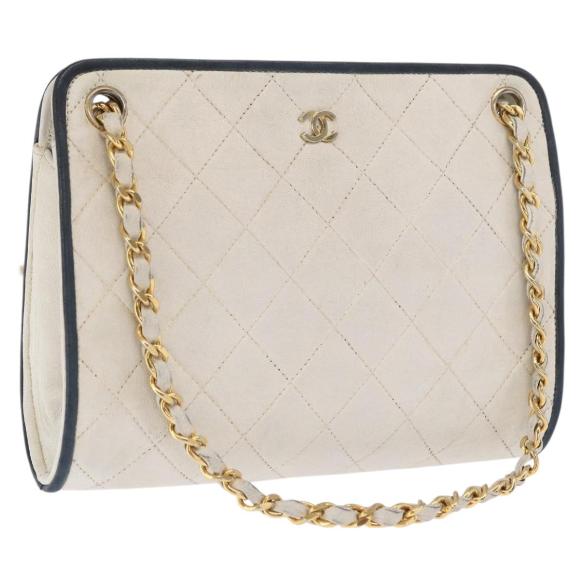 Chanel Chain Leather White Leather Shoulder Bag Bag (Pre-Owned)