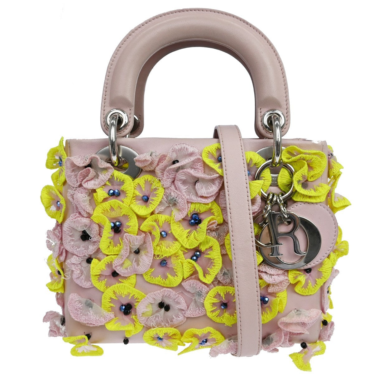 Christian Dior Lady Dior Flower Charm Embellished Leather Pink Leather Handbag (Pre-Owned)