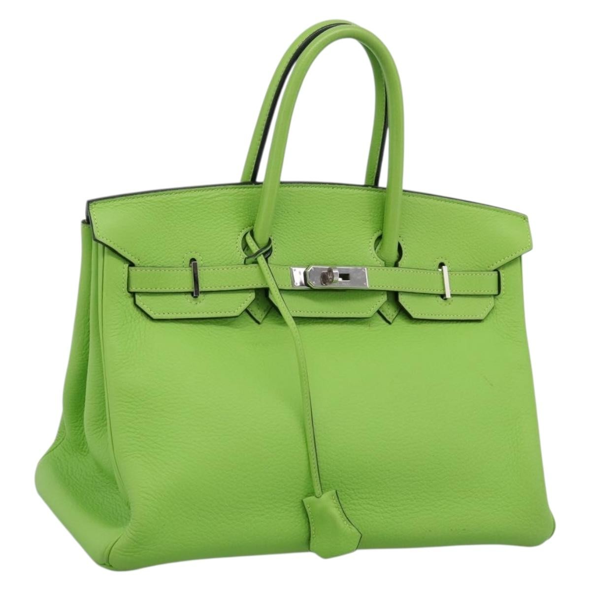 Hermes Birkin Green Clemence With Palladium Hardware Green Leather Handbag (Pre-Owned)