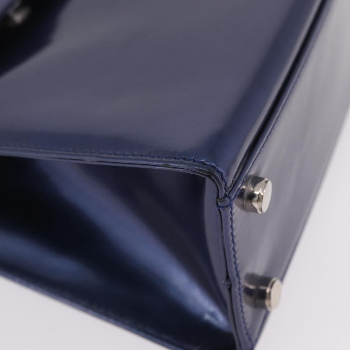 Salvatore Ferragamo Gancini Envelope Top Handle Leather Navy Patent_Leather Handbag (Pre-Owned)