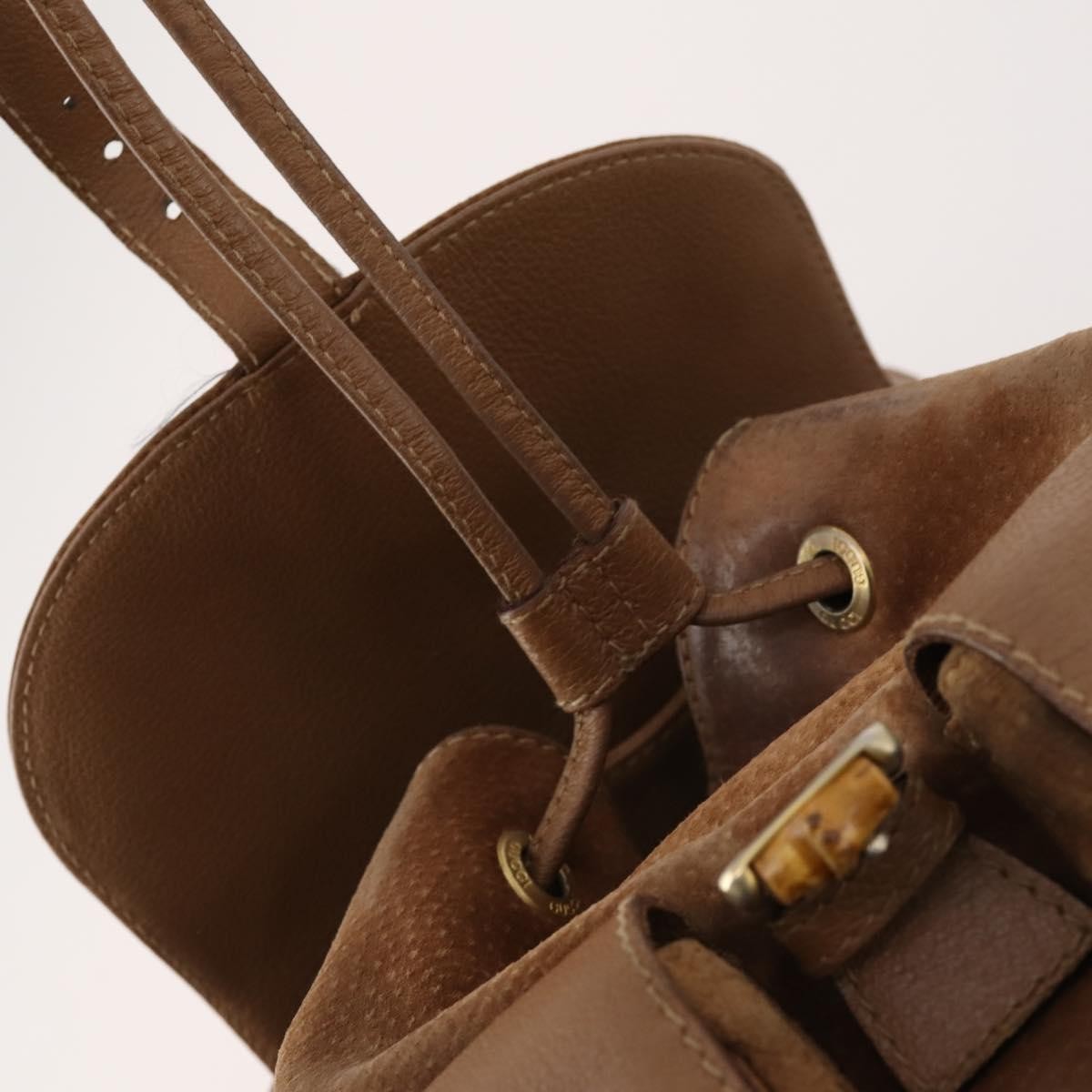 Gucci Vintage Bamboo Suede And Leather Brown Suede Backpack Bag (Pre-Owned)