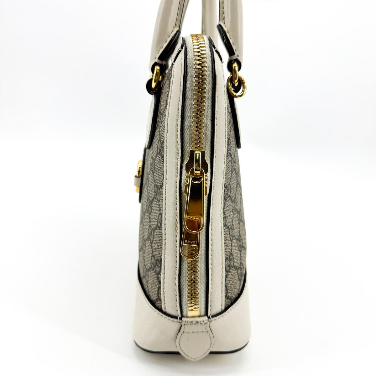 Gucci Horsebit 1955 Top Handle Gg Canvas With Leather White Canvas Handbag (Pre-Owned)