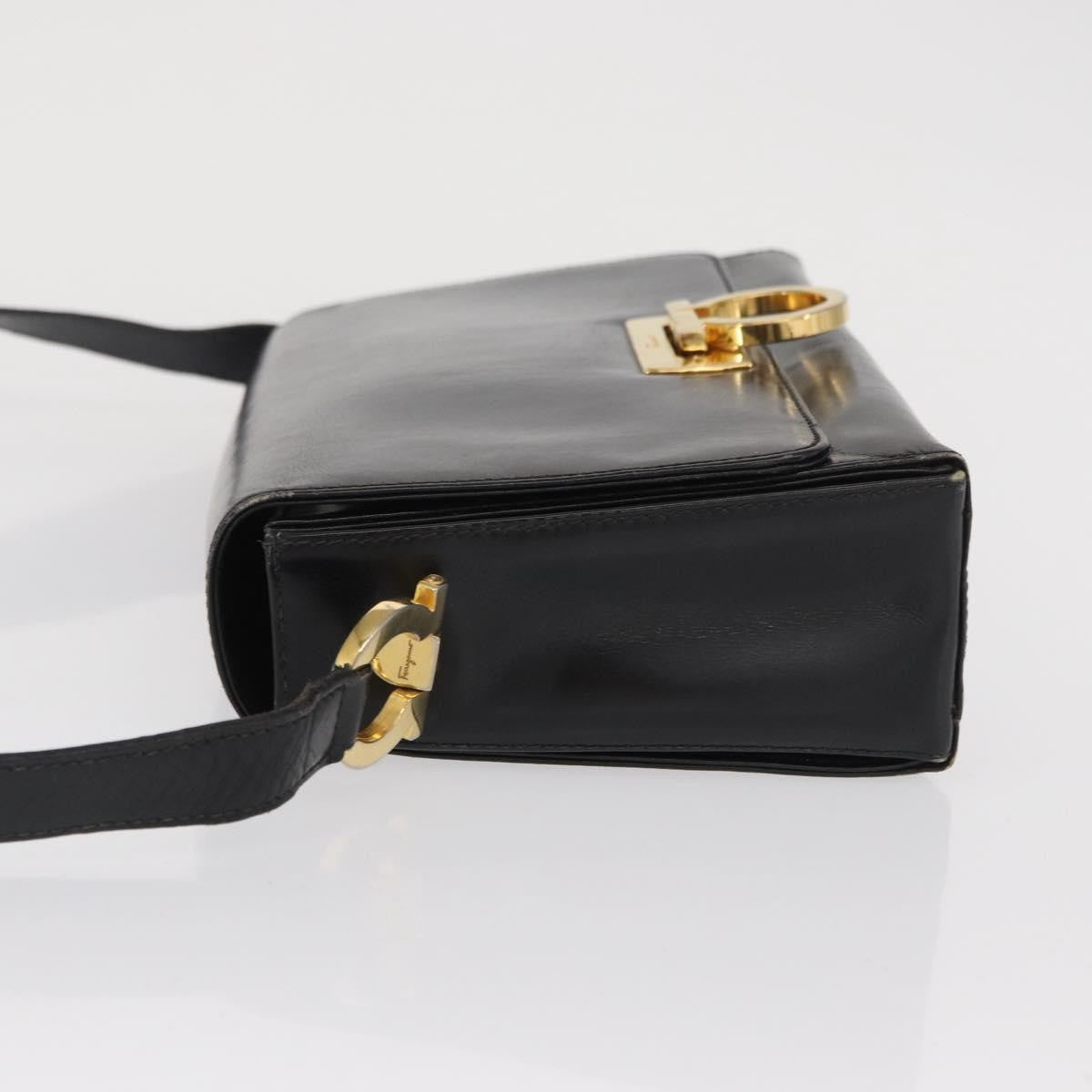 Salvatore Ferragamo Vintage Gancini Flap Leather Black Leather Shoulder Bag Bag (Pre-Owned)