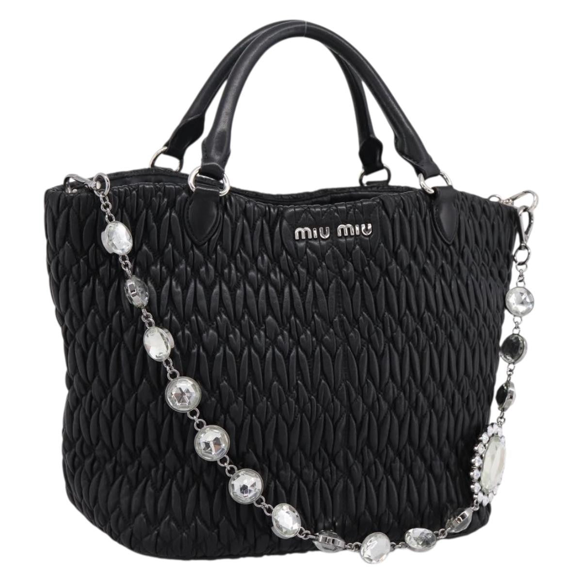 Miu Miu Shopper Tote Matelasse Leather Black Leather Handbag (Pre-Owned)