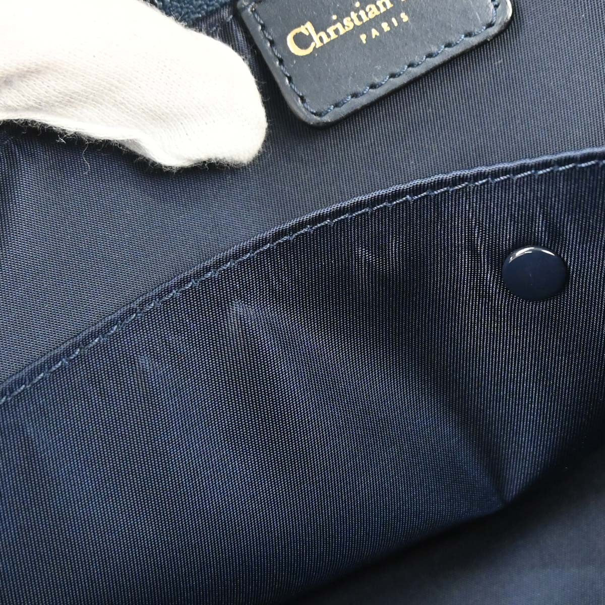 Christian Dior Vintage Saddle Bowler Diorissimo Canvas Navy Canvas Handbag (Pre-Owned)