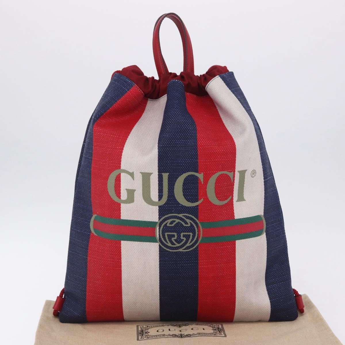 Gucci Logo Drawstring Striped Canvas Multicolour Canvas Backpack Bag (Pre-Owned)