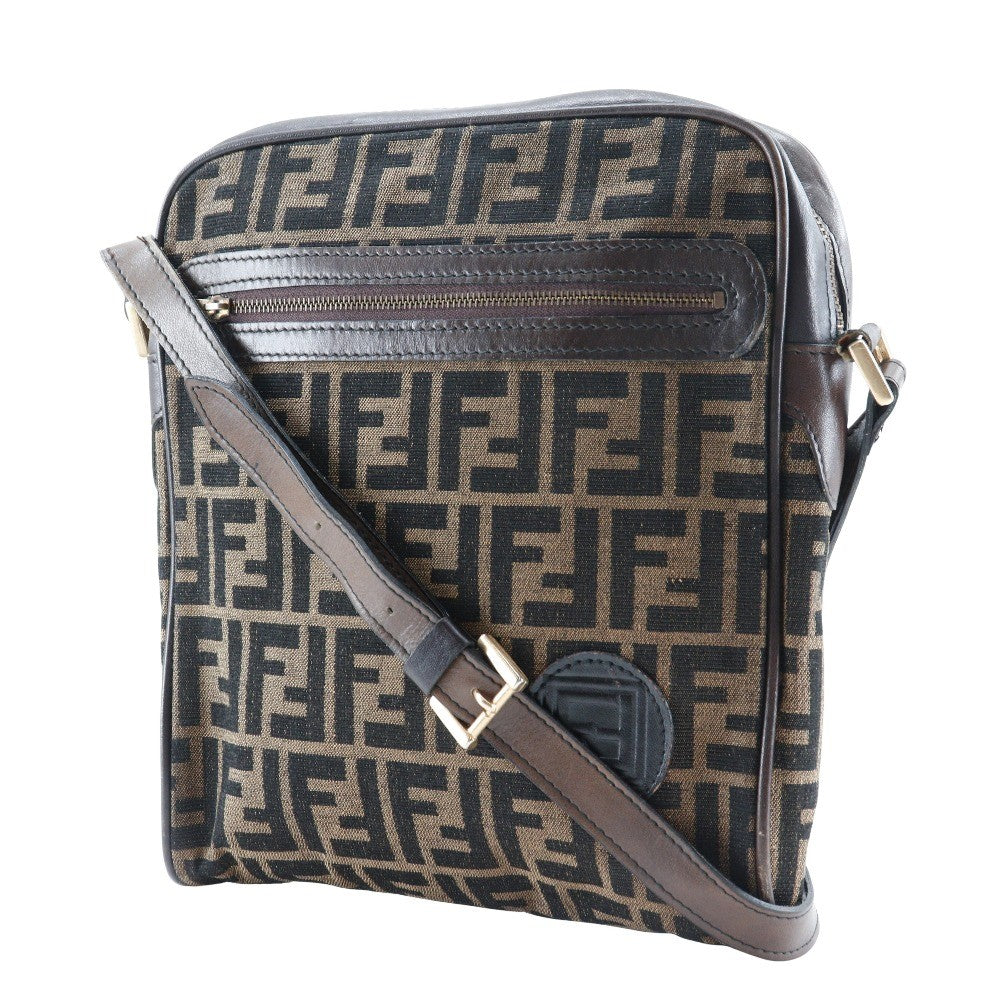 Fendi Logo Zucca Zucca Brown Canvas Shoulder Bag Bag (Pre-Owned)