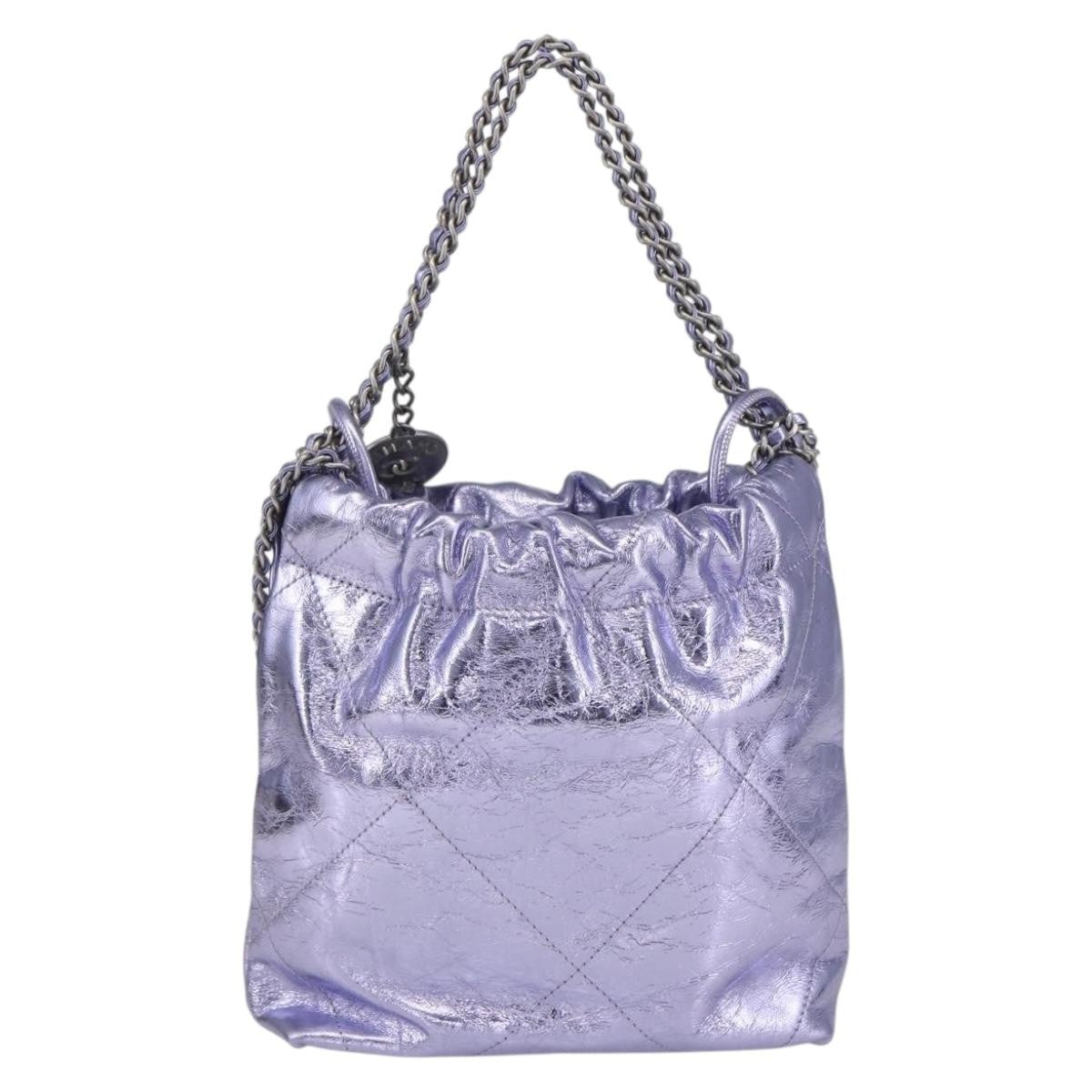 Chanel 22 Chain Hobo Quilted Calfskin Purple Leather Shoulder Bag Bag (Pre-Owned)