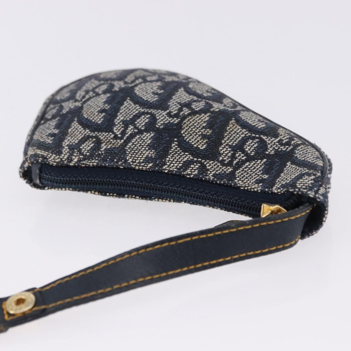 Christian Dior Vintage Saddle Zip Coin Purse Diorissimo Canvas Navy Canvas Clutche & Pouche Bag (Pre-Owned)