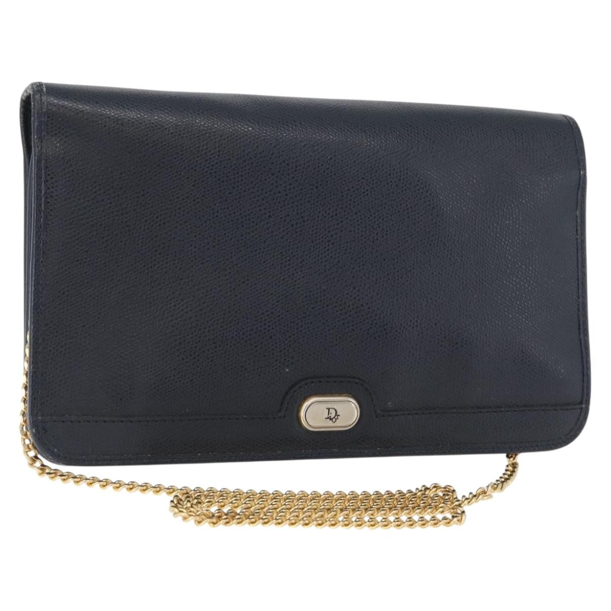 Christian Dior Vintage Chain Flap Leather Navy Leather Shoulder Bag Bag (Pre-Owned)