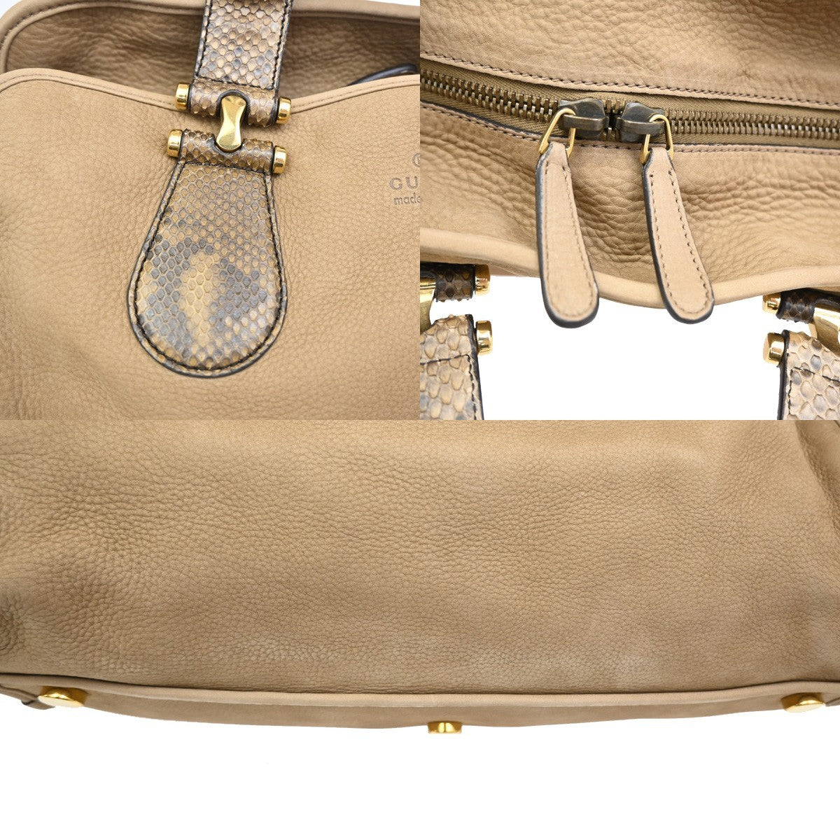 Gucci Twice Satchel Nubuck With Python Brown Suede Handbag (Pre-Owned)