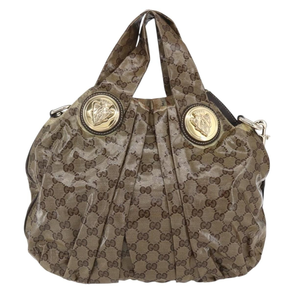 Gucci Hysteria Convertible Top Handle Gg Coated Canvas Beige Canvas Handbag (Pre-Owned)