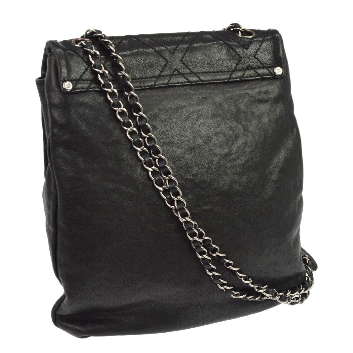 Chanel Diamond Stitch Messenger Quilted Calfskin Black Leather Crossbody Bag Bag (Pre-Owned)