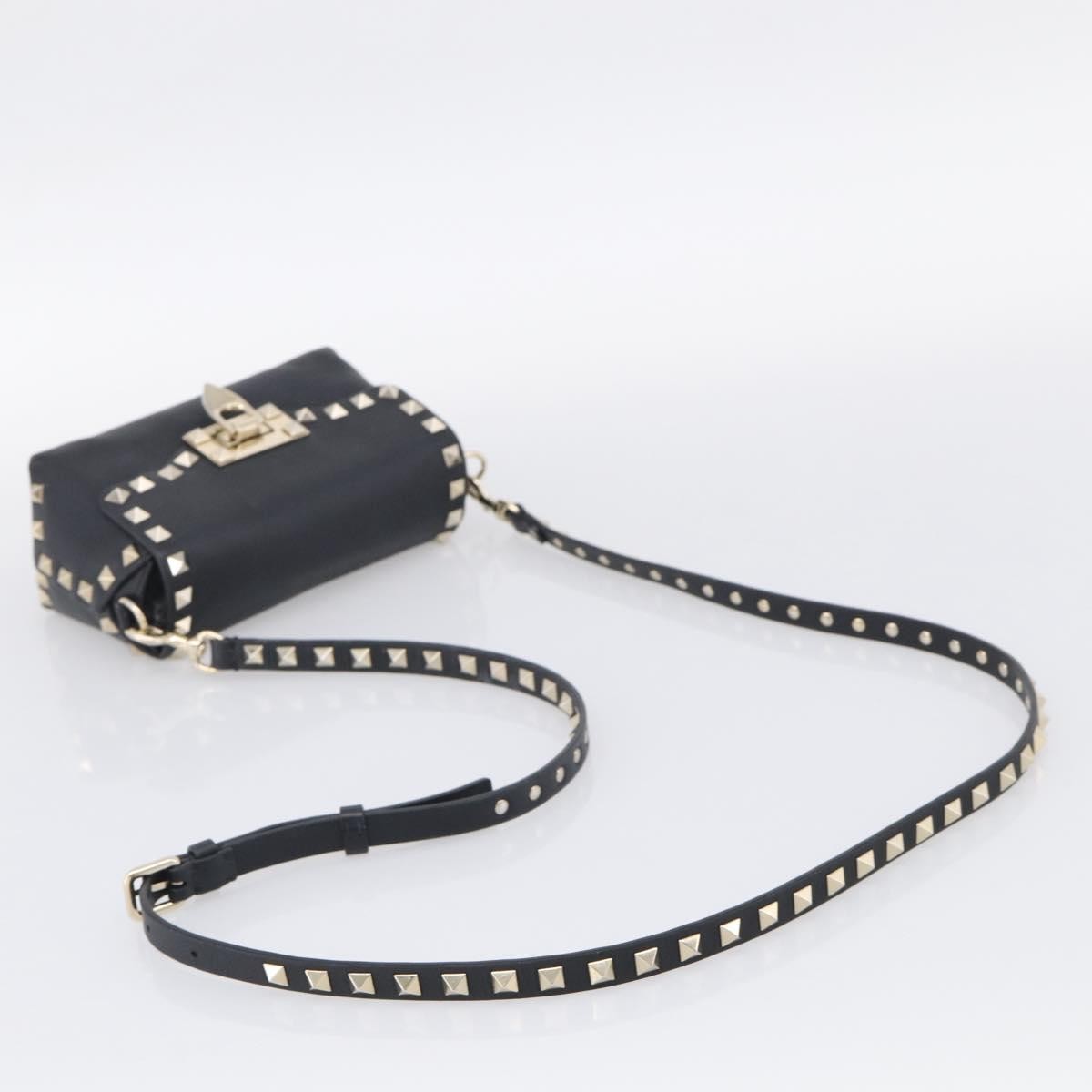 Valentino Garavani Rockstud Flip Lock Flap Leather Black Leather Handbag (Pre-Owned)