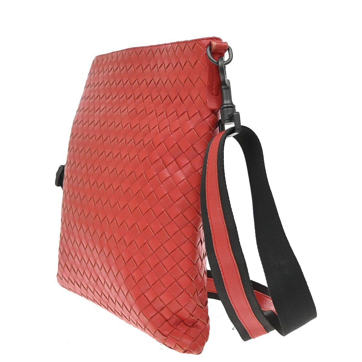 Bottega Veneta Flat Messenger Intrecciato Nappa Red Leather Crossbody Bag Bag (Pre-Owned)