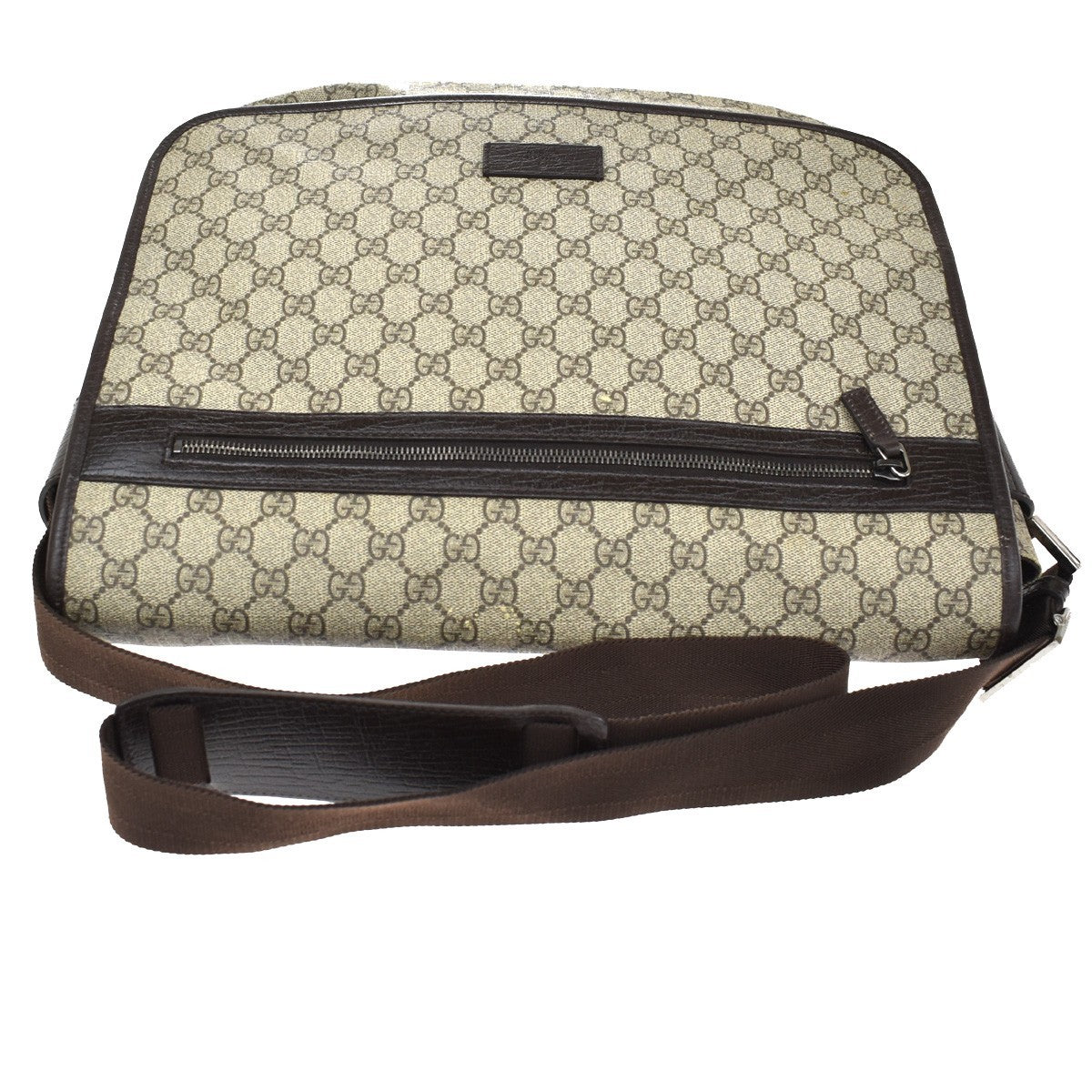 Gucci Web Strap Messenger Gg Coated Canvas Brown Leather Handbag (Pre-Owned)
