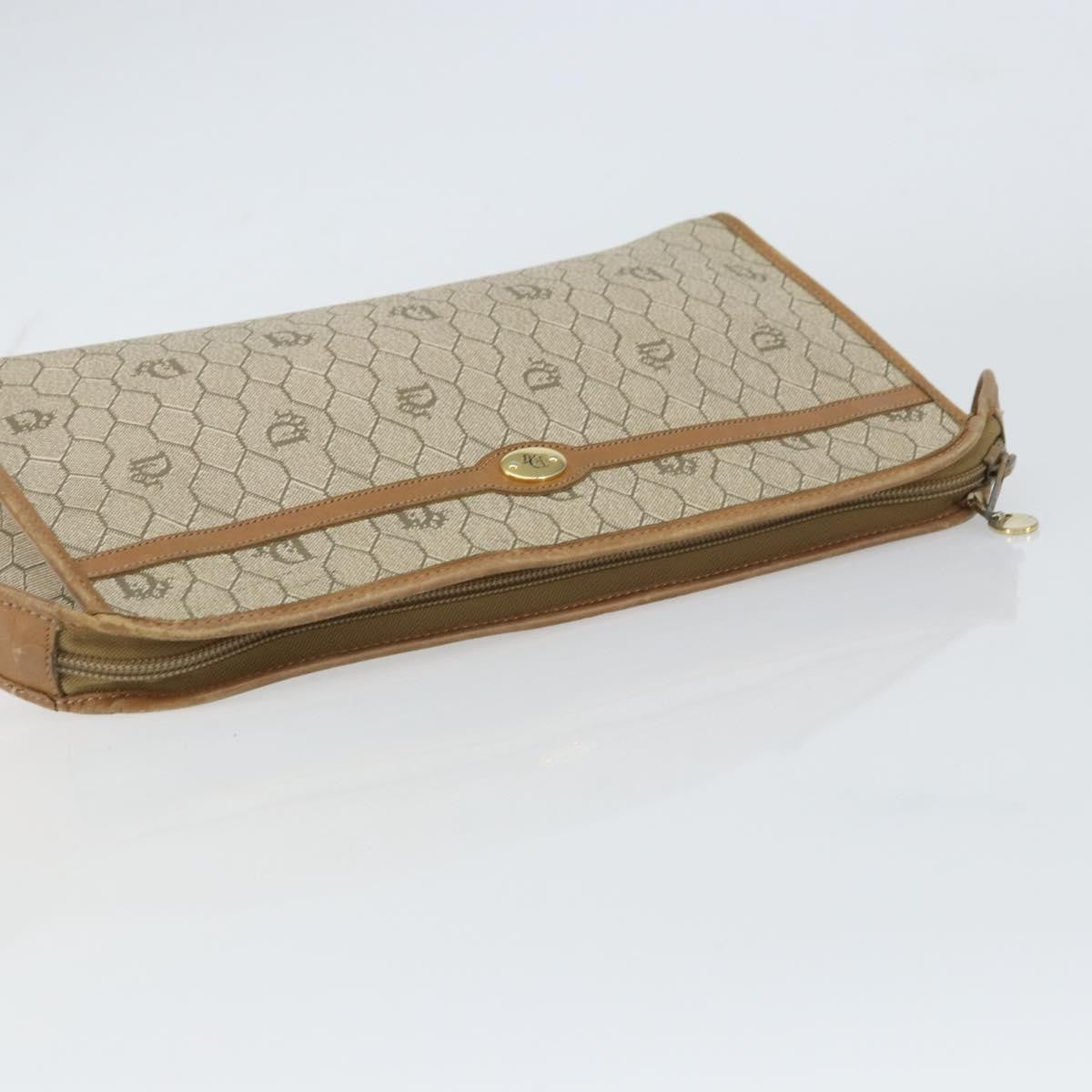 Christian Dior Vintage Honeycomb Zip Canvas And Leather Beige Canvas Clutche & Pouche Bag (Pre-Owned)