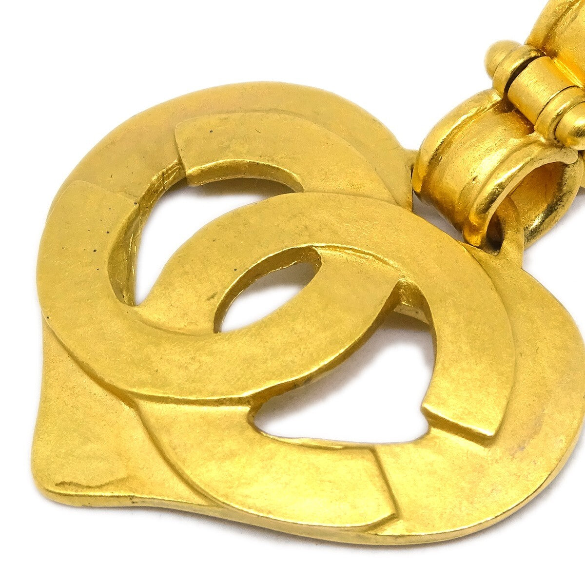 Chanel Vintage Cc Heart Cut Out Drop Clip-On Metal Gold Gold_Plated Earrings Jewelry (Pre-Owned)