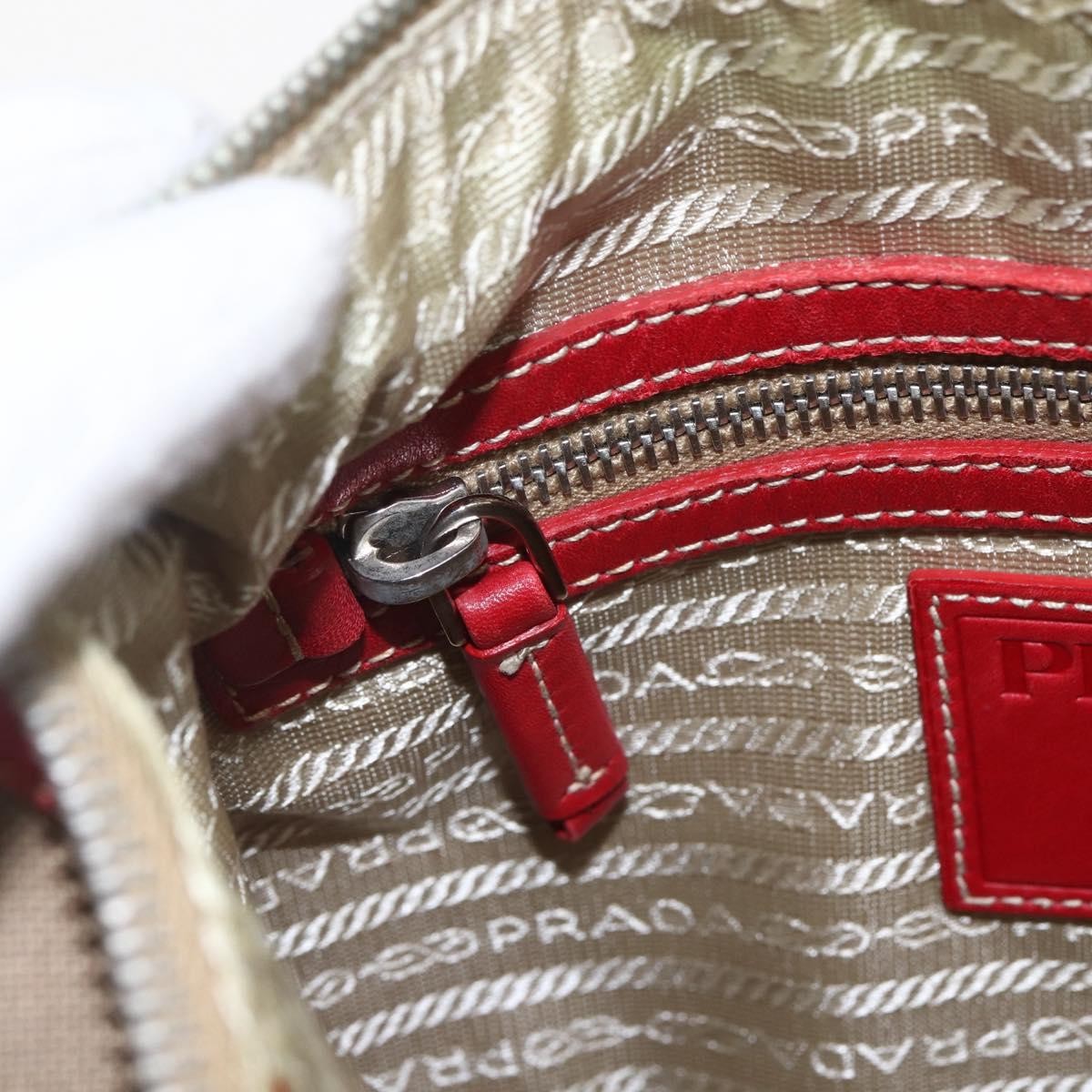 Prada Logo Zip Canvas Beige Canvas Shoulder Bag Bag (Pre-Owned)
