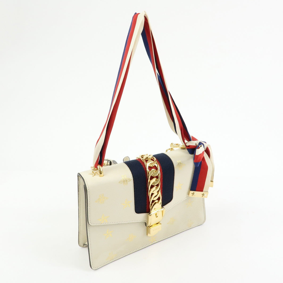 Gucci Sylvie Printed Leather Beige Leather Shoulder Bag Bag (Pre-Owned)