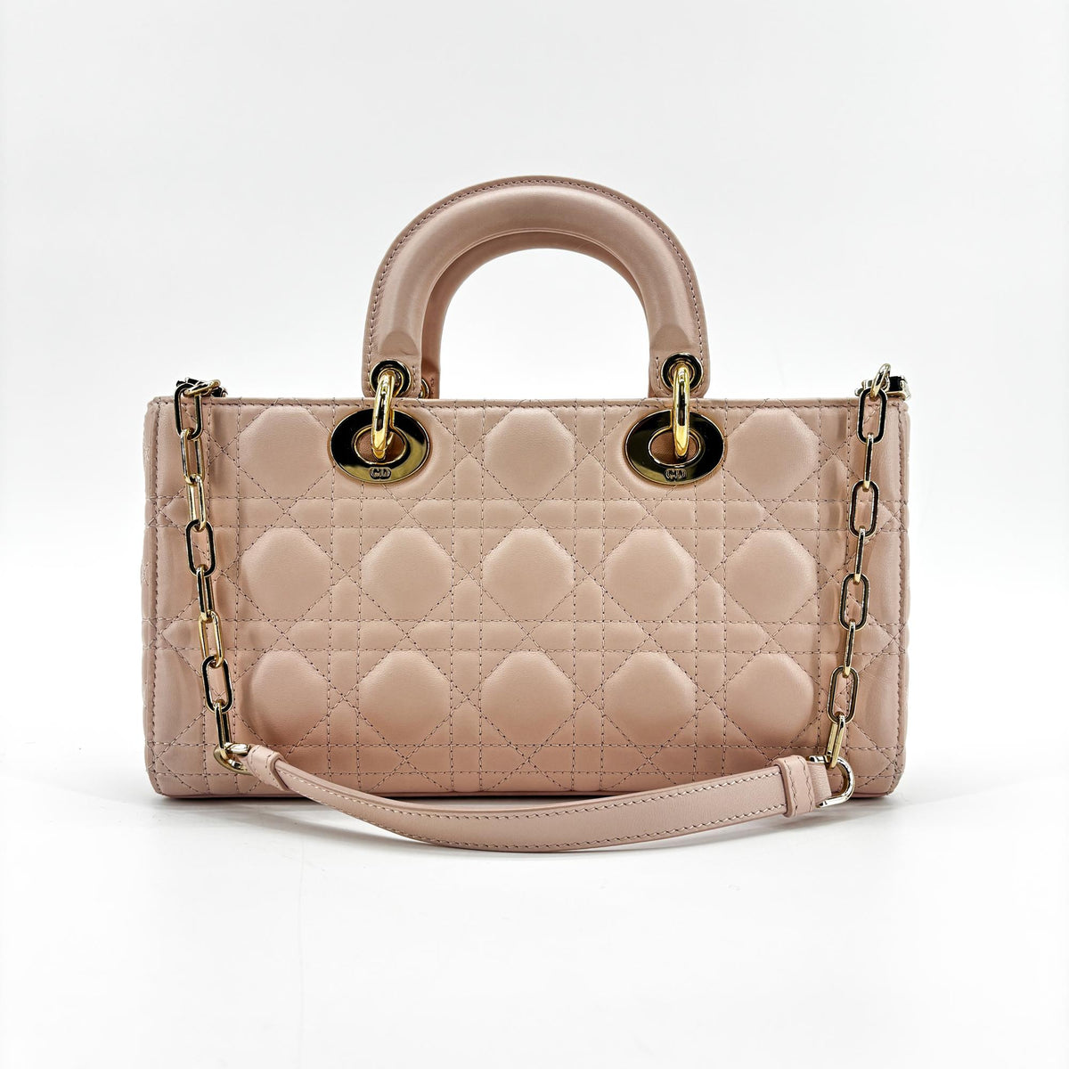 Christian Dior Lady D-Joy Cannage Quilt Lambskin Beige Leather Handbag (Pre-Owned)