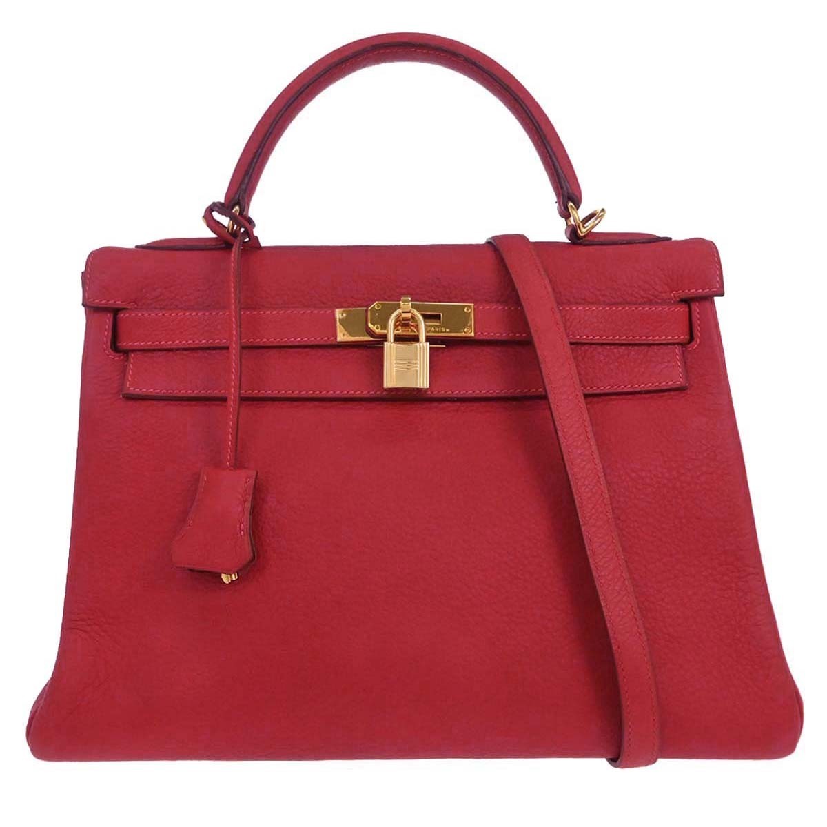 Hermes Kelly Red Togo With Gold Hardware Red Leather Handbag (Pre-Owned)