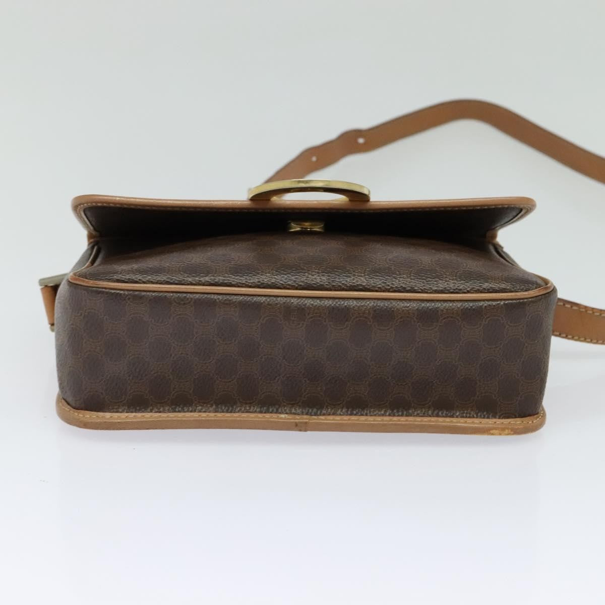Celine Vintage Macadam Circle Logo Canvas And Leather Brown Canvas Shoulder Bag Bag (Pre-Owned)