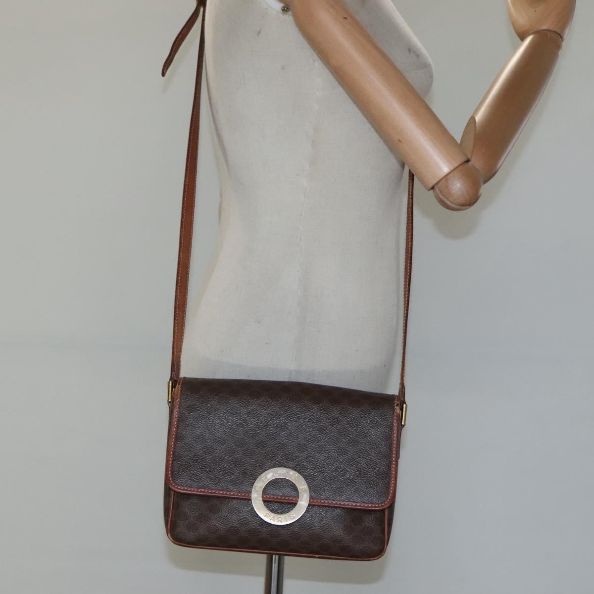 Celine Vintage Macadam Canvas And Leather Brown Canvas Shoulder Bag Bag (Pre-Owned)