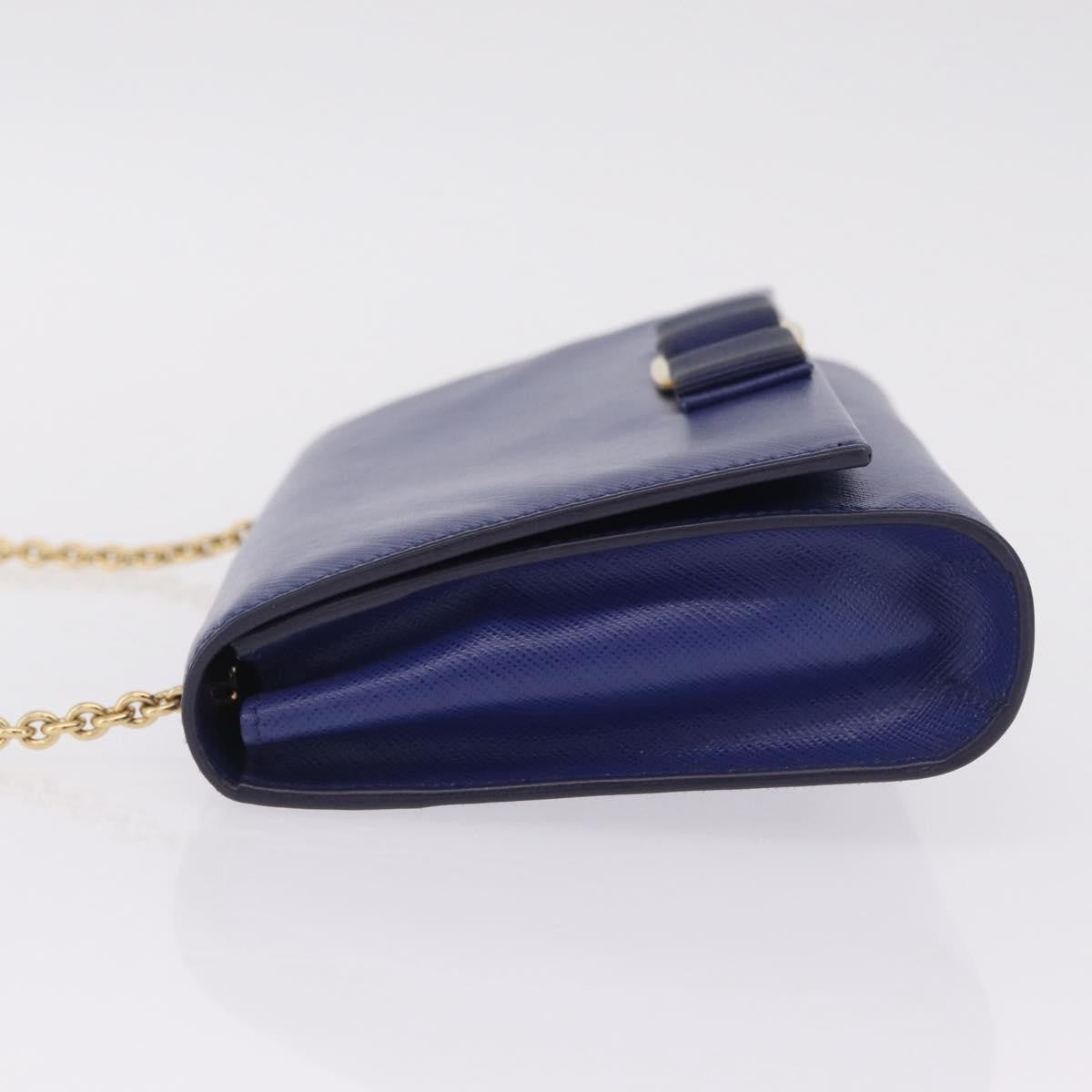 Salvatore Ferragamo Vala Chain Leather Blue Leather Shoulder Bag Bag (Pre-Owned)